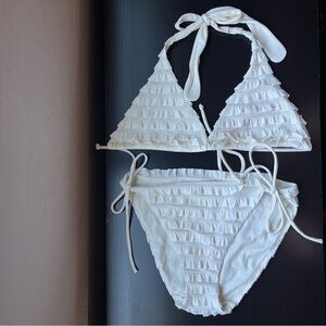 RARE VTG Victoria's Secret Bikini M/L White Ruffle Y2K Swim Set